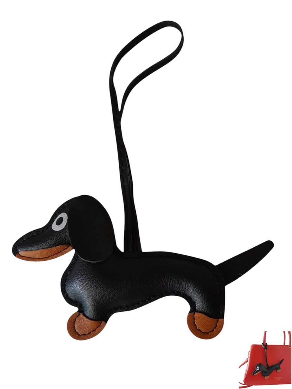 Black Faux Leather Dachshund Bag Charm Dixie Wiener Dog Purse Keychain